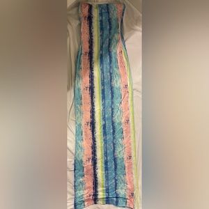 Tube top long maxi dress pink/blue